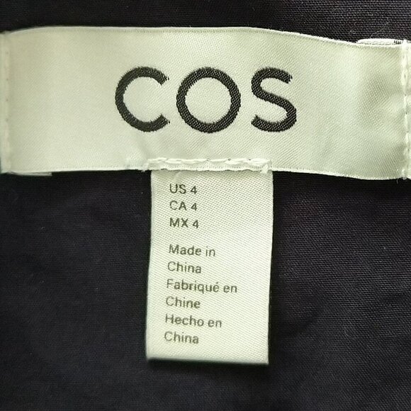 COS Cropped Cotton Poplin Shirt Navy Size 4 Boxy Slouchy Oversized Button Down - Picture 3 of 3